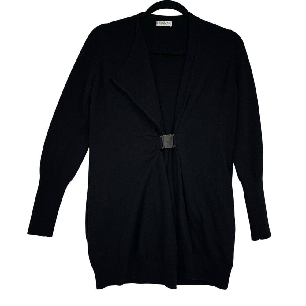 Brunello Cucinelli Black Cashmere Cardigan Sweater Womens M Duster Luxury Italy - Picture 2 of 11